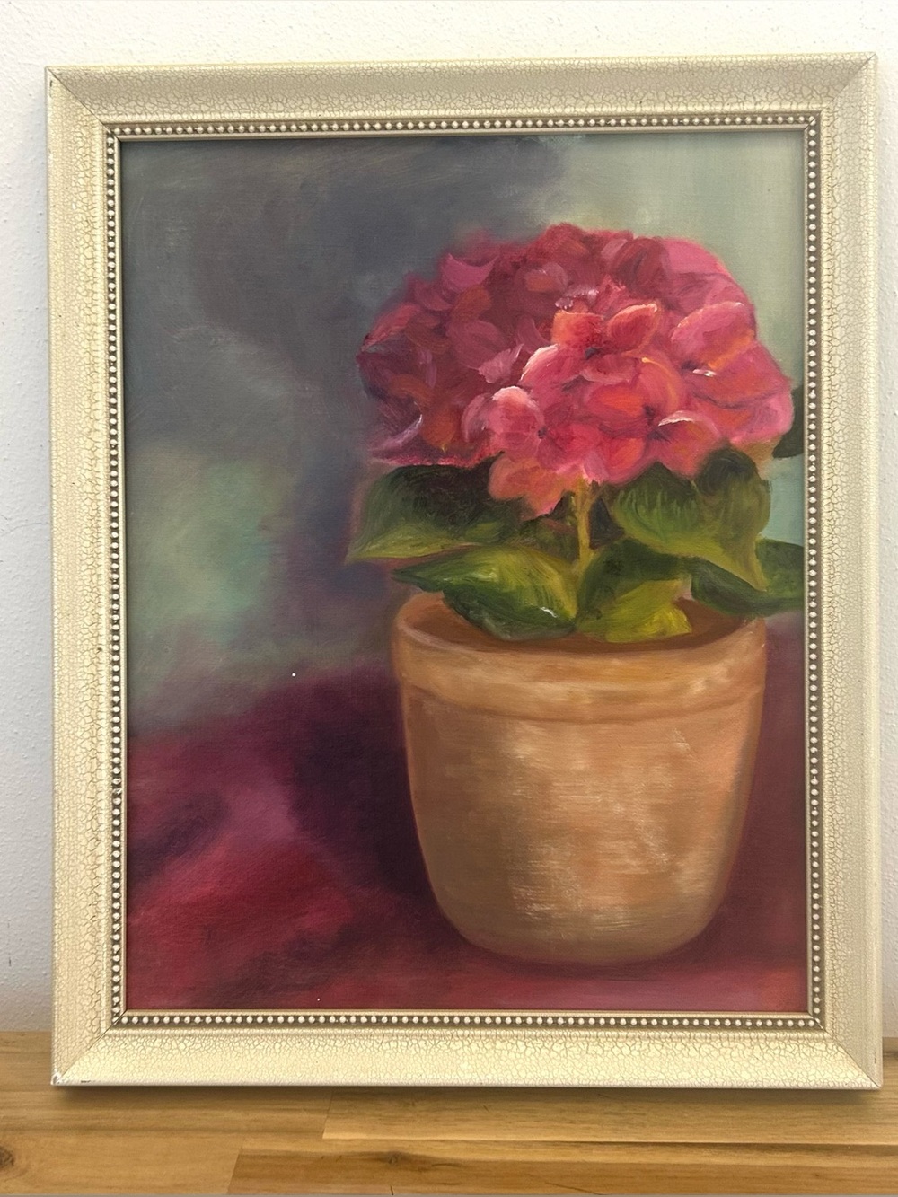 Vintage Original Oil Painting Hydrangea Floral Still Life 12x16 Framed Unsigned